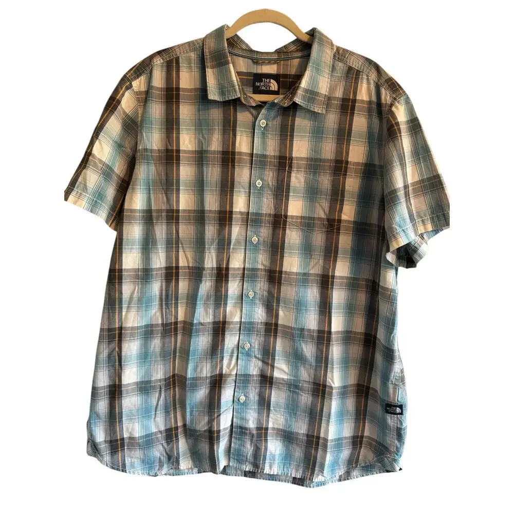 The North Face Men’s Short Sleeve Blue Plaid Button Up Shirt Sz XXL - Picture 2 of 6